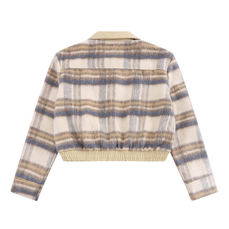 Women Jacket Plaid Coat Women's PU Leather Lapel Zipper Cardigan Jacket