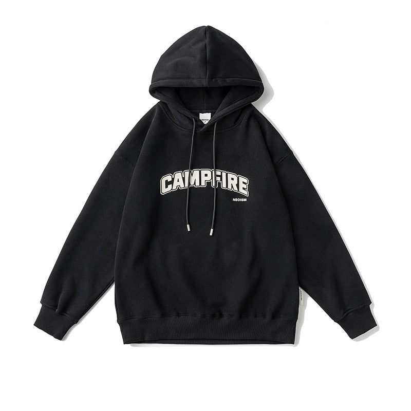 Unisex Winter Cotton Coat Winter Letter Printed Warm Top Hooded Sweater