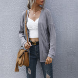 Women Knitted Sweater Casual Long Sleeve Solid Color Long Sweater Cardigan