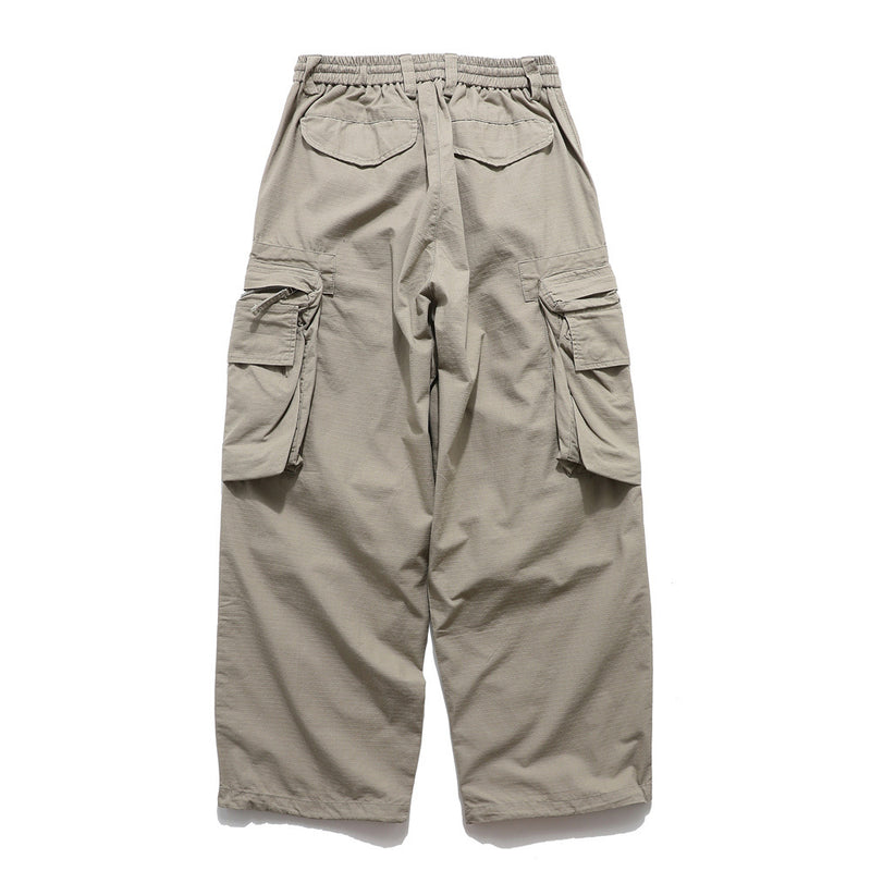 Men Sweatpants Pleated Multi-Pocket Loose Casual Wide-Leg Trousers