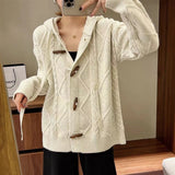 Women Knitwear Autumn Winter Retro Hooded Sweater Coat Knitted Cardigan