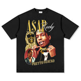 Asap Rocky T Shirts ASAP A $AP ROCKYT-Shirt Men's Loose Small Neckline Short Sleeve