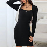 Women Dress Fall/Winter Slim Sheath Long Sleeve Knitted Party Dress