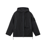 Unisex Winter Cotton Coat Vintage Loose Hooded Color Contrast Shell Jacket Workwear Jacket