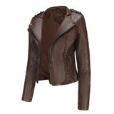 Red Leather Jacket Spring and Autumn Leather Women's Rivet Coat Zipper Leather Jacket