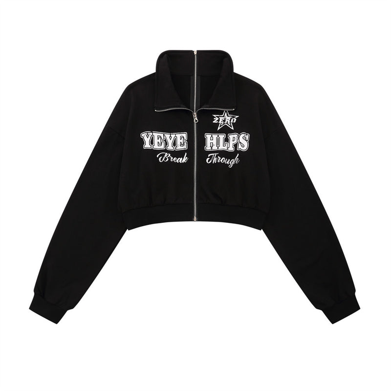 Women Jacket Printed Cardigan Jacket Autumn Leisure Stand Collar Short Jacket