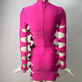 Women's Evening Dress round Neck Long Sleeve Hollow Bow Hip-Exposed Sexy Evening Dress