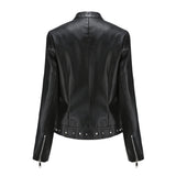Red Leather Jacket Rivet Leather Clothing with Stand Collar