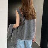 Women Knitted Two-Piece Set Autumn Two-Piece Solid Color Short Vest Top Suit Z809