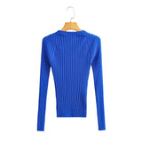 Women Sweater Knitwear Spring and Autumn Klein Blue Ice Silk V-neck Sweater