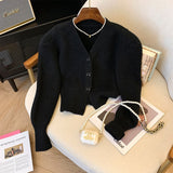 Women Knitted Cardigan Bow Button V-neck Knitted Cardigan Short Autumn and Winter Sweater