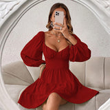 Women Dress Sexy Backless Puff Sleeve Dress