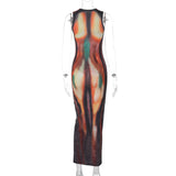 Women Dresses Spring Summer Slim-Fit round Neck Sleeveless Dress