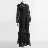 Women Dresses Spring Dress Stand-Collar Hollow-out Dress (Qymy0409)