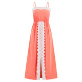 Women Date Dress Lace Slit off-the-Shoulder Tube Top A- line Dress