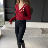 Women Cardigan Sweater Autumn Cardigan Coat V-neck Collarbone Knitted Sweater 8t8216