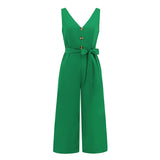 Women Date Dress Summer Sleeveless V-neck Slim Fit Tied Jumpsuit Straight-Leg Pants