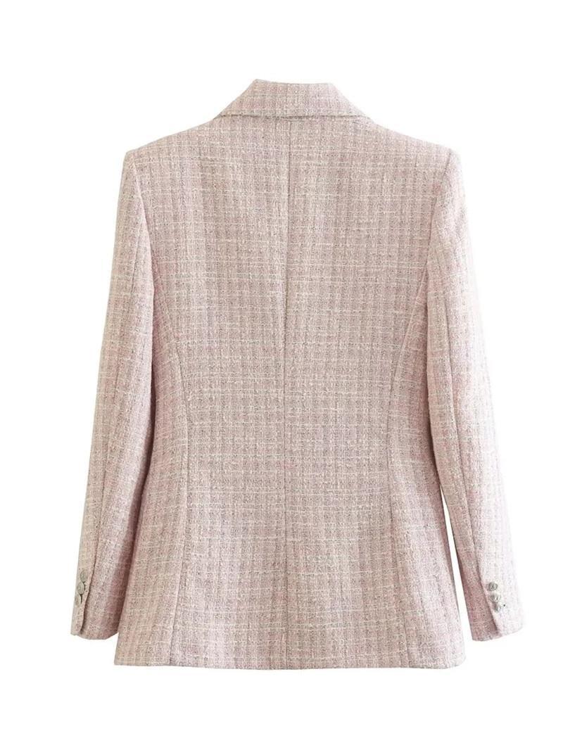 Women Suits Autumn Leisure Textured Double Breasted Blazer