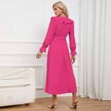 Women Date Dress Winter V-neck Dress Mid-Length Dress