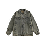 Unisex Jacket Vintage 3D Cutting Washed Denim Jacket Men and Women Baggy Coat