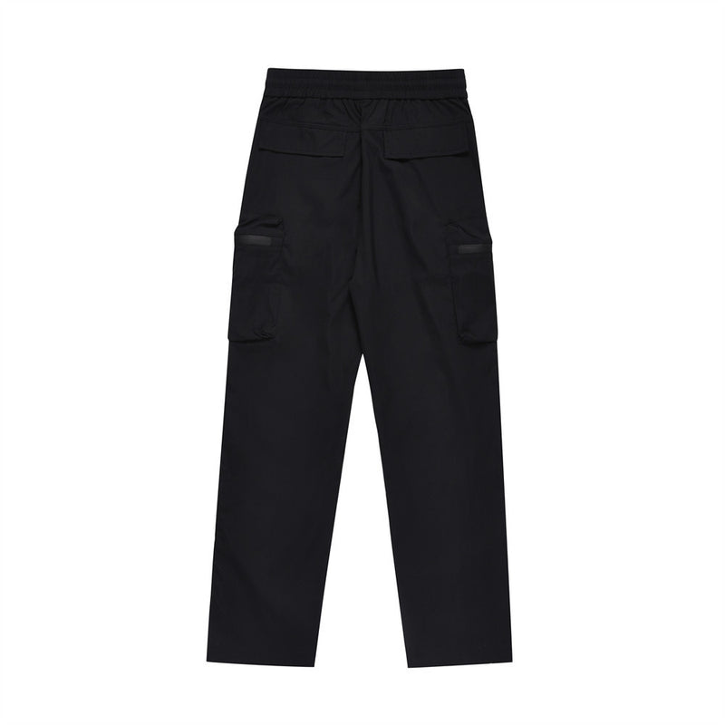 Men Sweatpants Windproof Sports Pants Zipper Pocket Slit Straight-Leg Trousers