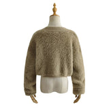 Women Sweater Knitwear Loose Sexy Long Sleeve Knitwear Casual Autumn Sweater Short Furry Coat