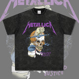 Mens Vintage Rock Band T-Shirt Vintage Hip Hop METALLICA Skull Print Short Sleeve T-Shirt Wash