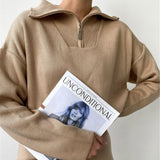 Ladies Leisure Knitwear Polo Collar Sweater Zipper and Lapel Knitwear