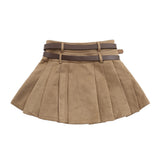 Women Skirt Pleated Skirt Summer Belt Solid Color Skirt