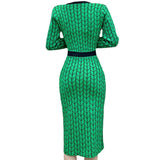 Women Maxi Dress Autumn Long Sleeve V-neck Buttons Knitted Dress