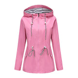 Women's Trench Coat Long-Sleeved Waterproof Mid-Length Trench Coat Women's Hooded Striped Raincoat