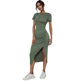 Women Dress round Neck Pullover Short Sleeve Sheath Dress