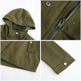 Women Trench Coat Mid-Length Hooded Jacket Long-Sleeved Raincoat