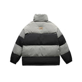 Unisex Winter Cotton Coat Stripes Stand-up Collar Cotton-Padded Clothes Vintage Labeling Warm-Keeping Cotton Clothing