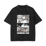 Summer chainsaw man, washed old retro cotton short-sleeved T-shirt