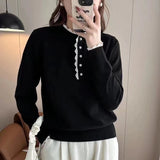 Women Knitwear Spring and Autumn round Neck Lace Knitted Sweater Loose Sweater