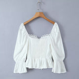 Women Tops Summer Lace Puff Sleeve Shirt