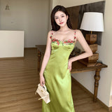 Women Dresses Satin Dress Retro Style Suspender Skirt (Csm202403)