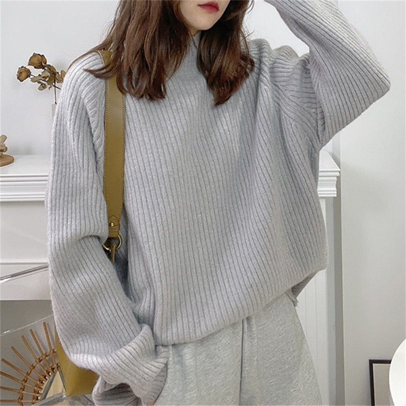 Women Knitted Pullover Turtleneck Autumn and Winter Loose Knitwear Top