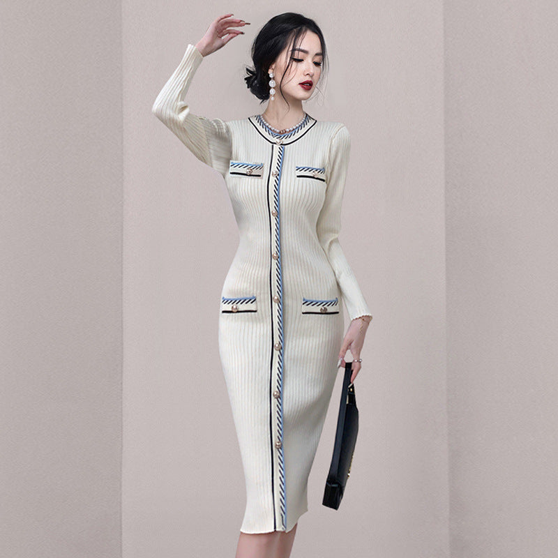 Women Maxi Dress Fall/Winter Slim Hip Knitwear Dress