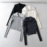 Women Sweater Knitwear Lapel Slim-Fit Underwear Sweater Autumn Winter Retro Half Zipper Casual Pullover