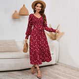 Women Date Dress V-neck Floral Skirt Dress