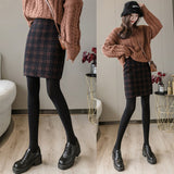 Women Knitted Skirt Retro Plaid Sheath Long