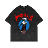 Washed old T-shirt chainsaw man retro black half-sleeved top