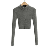 Women Sweater Knitwear Autumn Turtleneck Slim Sweater Women's Short Half Zipper Sexy Knitted Top
