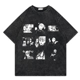 Washed retro T-shirt street print graphic casual cotton summer short sleeves