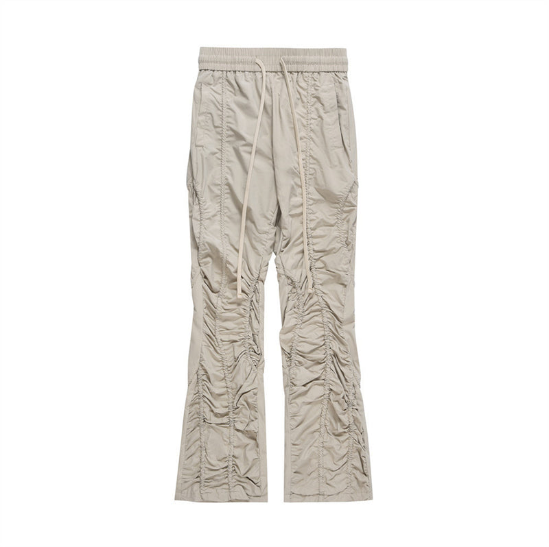 Men Sweatpants Pleated Slightly Flared Casual Pants Loose-Fitting Wide-Leg Trousers