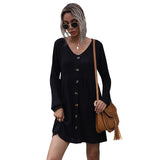 Women Knitted Sweater Autumn Short Skirt Loose Black Long Sleeve Sweater Dress