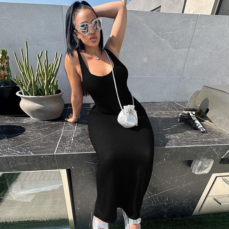 Women Dresses Summer Sexy U Collar Slim Fit Vest Dress