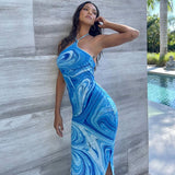 Women Dresses Spring Boho Sexy Suspenders Backless Print Dress